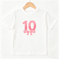 thumbnail image 1 of 10th Birthday Girls Graphic Tee, Cute Pink Bow Double Digits 100% Cotton Kids Short Sleeve T-Shirt, 1 of 5