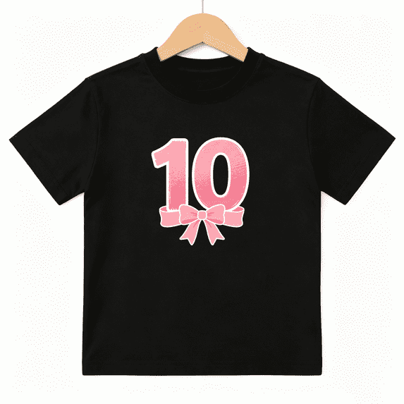 10th Birthday Girls Graphic Tee, Cute Pink Bow Double Digits 100% Cotton Kids Short Sleeve T-Shirt