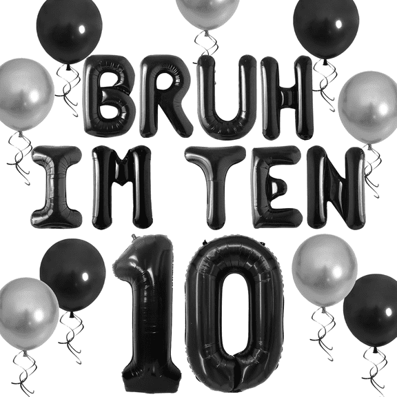10th Birthday Party Decorations Kit - Cool Trendy 'BRUH I'M TEN' Black Silver Theme Party Supplies