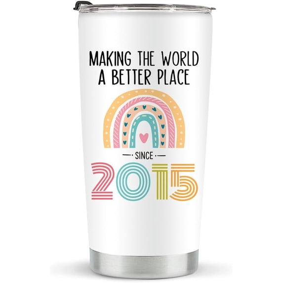 10th Birthday Tumbler 20 oz Stainless Steel Ideal for Girls, 2015 Birthdays, 10 Year Olds Insulated, Durable, and Colorful
