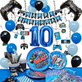 10th Birthday Video Game Supplies Blue Decorations for Boys Serves