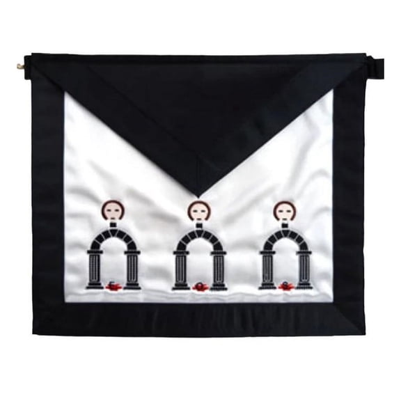 10th Degree Scottish Rite Apron - White with Black Embroidery and Gold-Plated Snake Fitting
