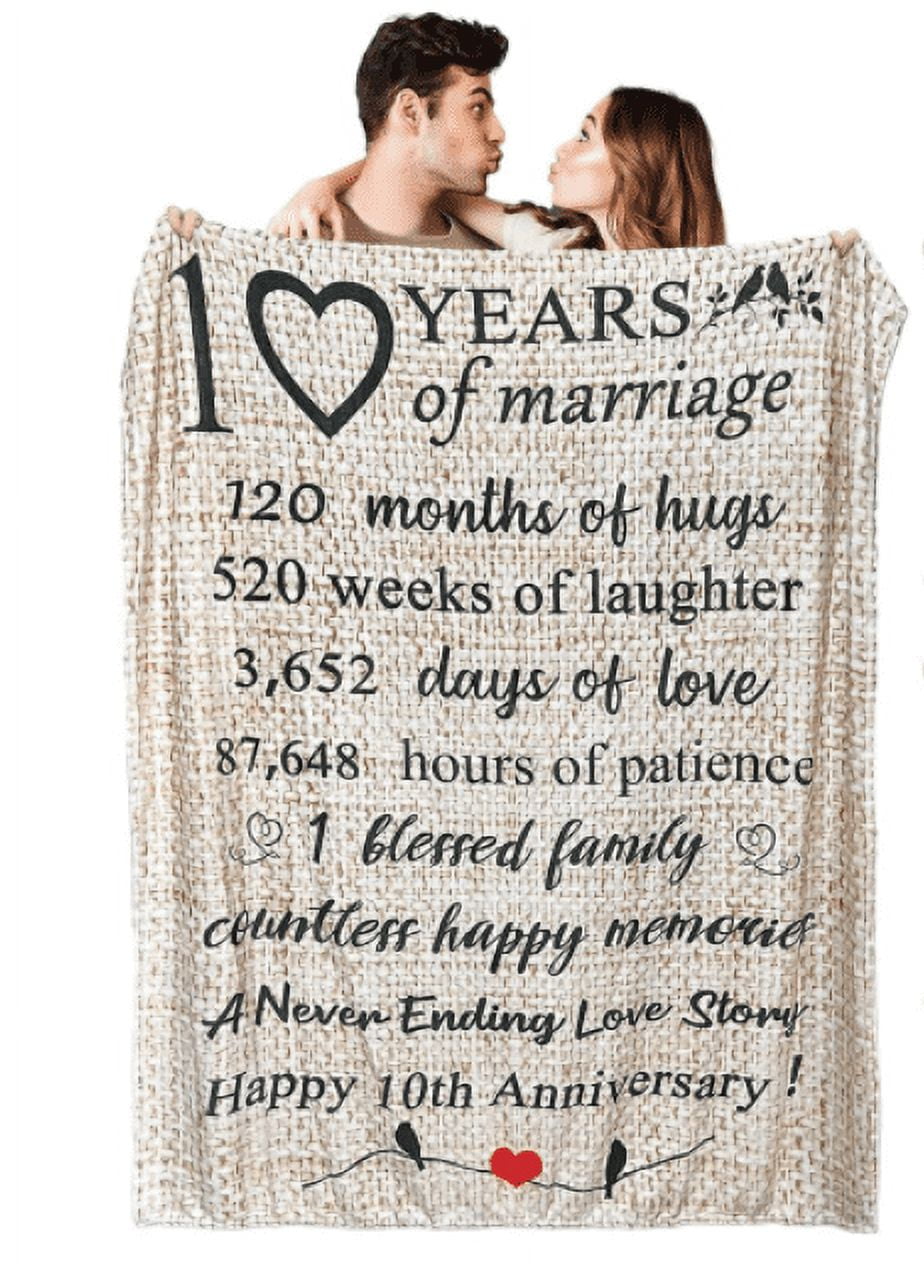 10th Wedding Anniversary Blanket Gift for Couple Wife Husband Her