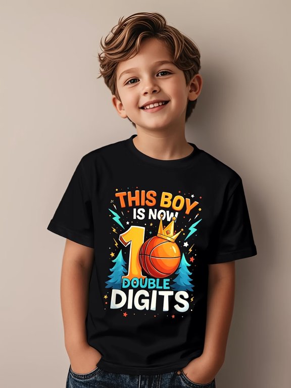 10th birthday unisex kids t shirt this boy is not 10 basketball design tee 10th birthday celebration childrens shirt casual crew neck short sleeve for birthday par