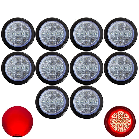 10x 2.5 Round Red Led Clearance Side Marker Lights Kit 13 LED Diodes Clear Lens Grommet Wire Pigtail Truck Utility Trailer RV UTE UTV Tractor Flush Mount Waterproof 12V Sealed