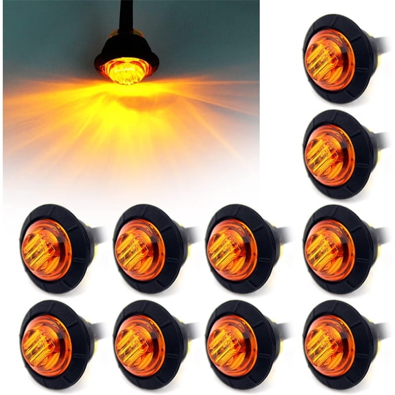 10x 3/4" Round LED Clearence Light Front Rear Side Marker Indicators Light for Truck Car Bus Trailer Van Caravan Boat, Taillight Brake Stop Lamp (Amber, 12V)