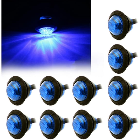 10x 3/4" Round LED Clearence Light Front Rear Side Marker Indicators Light for Truck Car Bus Trailer Van Caravan Boat, Taillight Brake Stop Lamp (Blue, 12V)