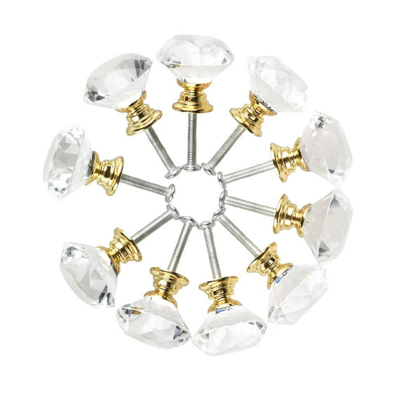 Unique Bargains 10x 30MM Crystal Clear Glass Cabinet Dresser Knob Drawer Door Pull Handles