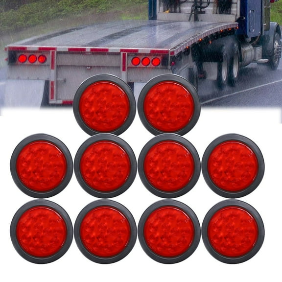 10x 4 Round 12 LED Trailer Tail Lights Truck Stop Brake Lamp w/Grommet Red