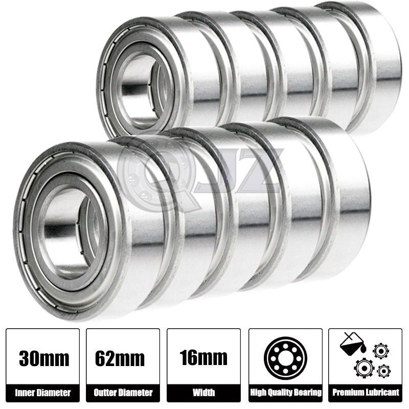 10x 6206-ZZ Ball Bearing 30mm x 62mm x 16mm Shielded Seal Metal w/ Snap Ring
