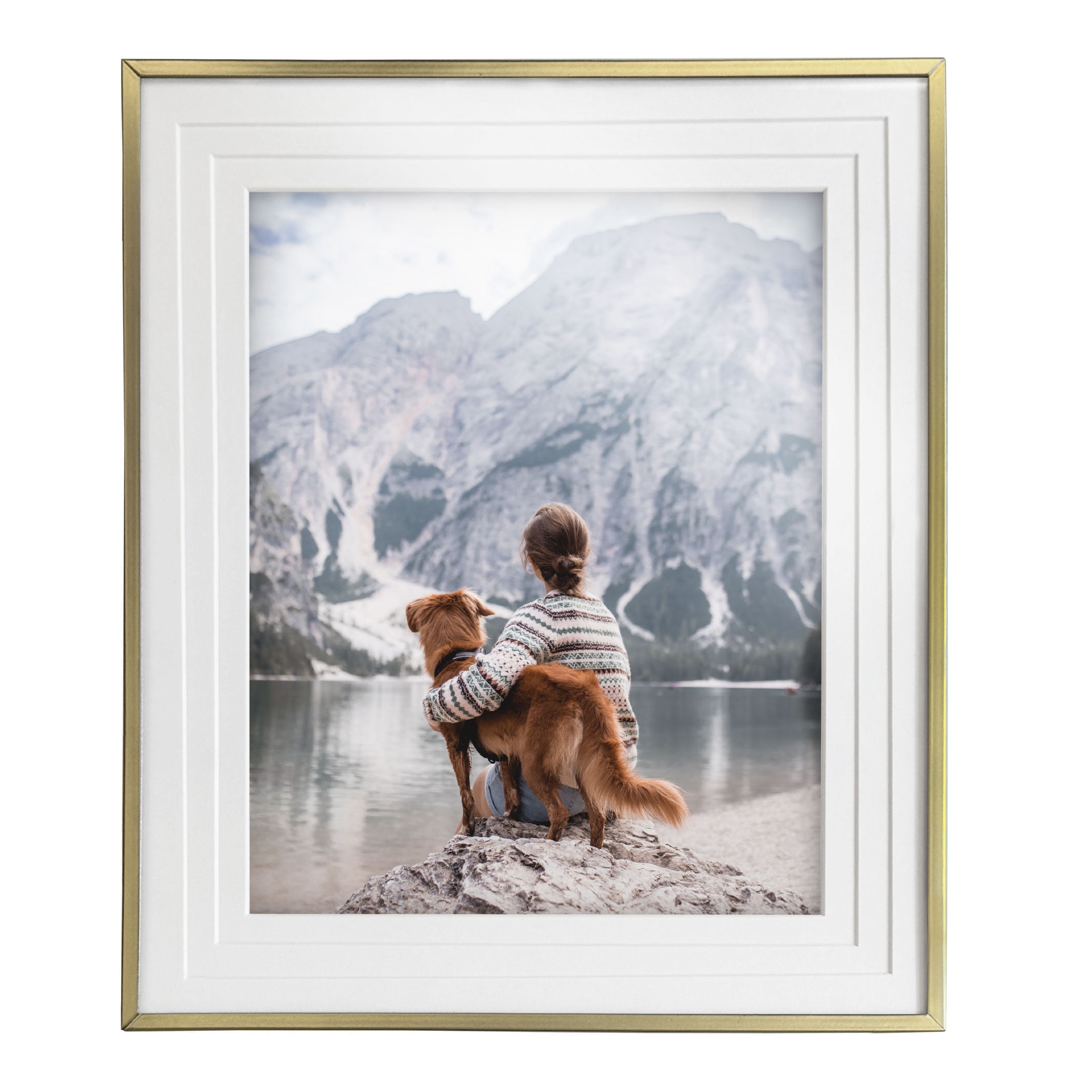 8x10 Gold Metal Frame with Triple White Mat for 5x7 Photos