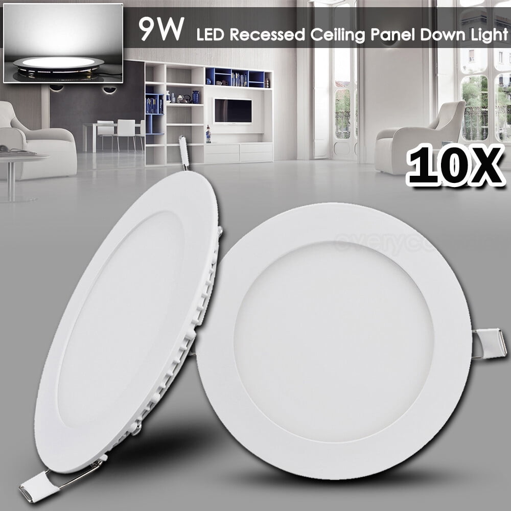 10x 9W Round LED Recessed Ceiling Panel Down Lights Cool White Bulb ...