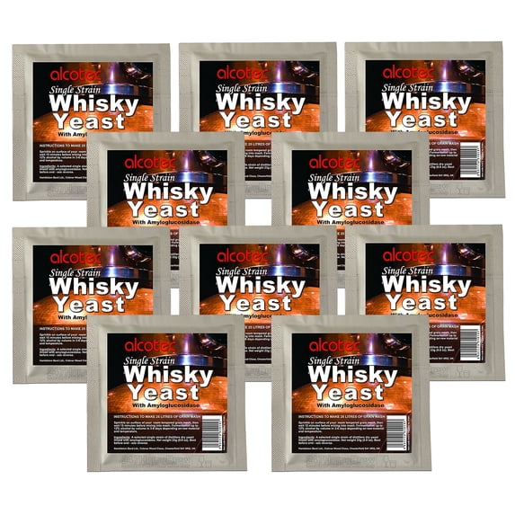 10x Alcotec Single Strain Whisky Yeast Makes 25L Grain Whiskey Mash Homebrew