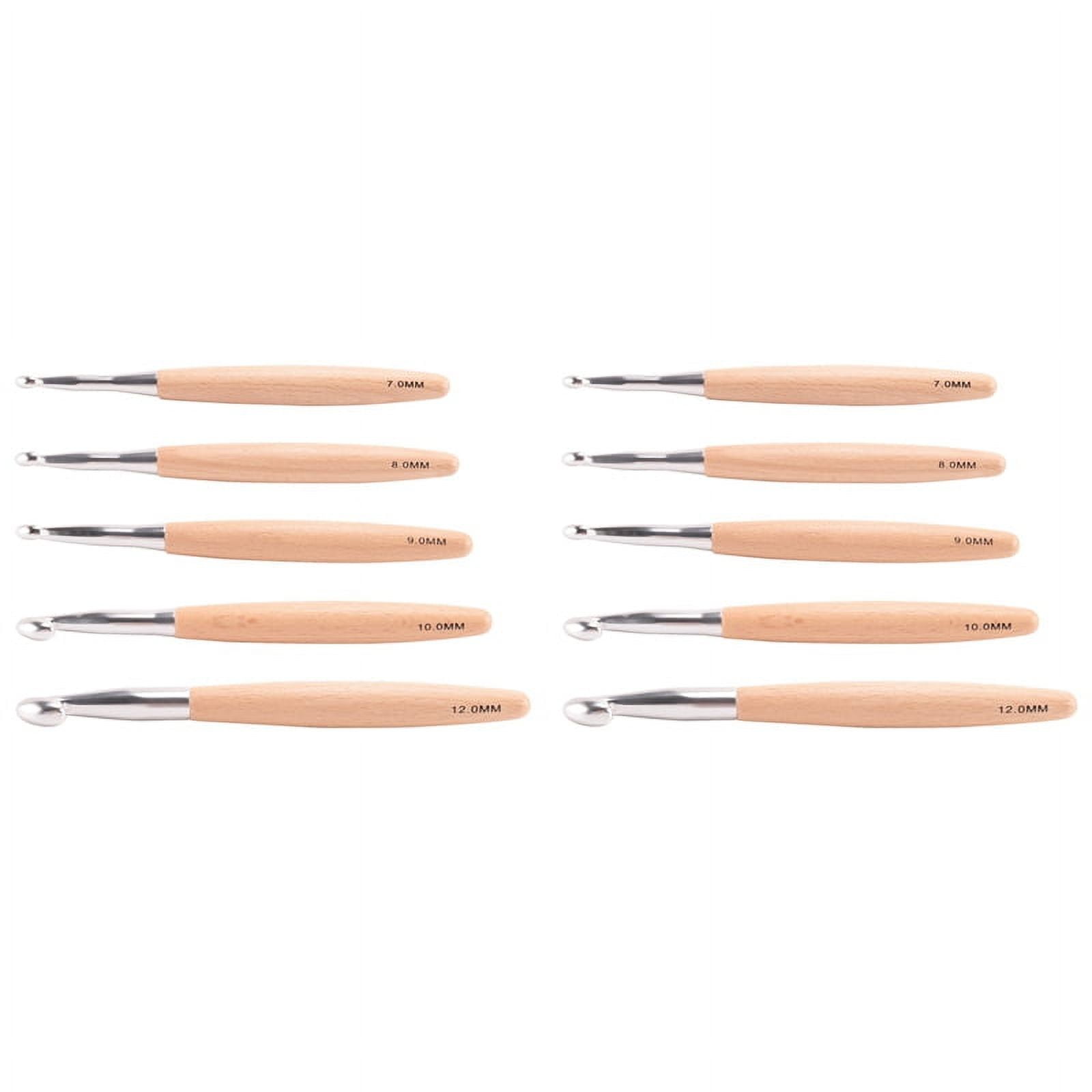 10x Big Crochet Hooks Set with Beech Wood Handle, Crochet Hooks for Chunky Yarn, Size 7mm 8mm 9mm 10mm 12mm