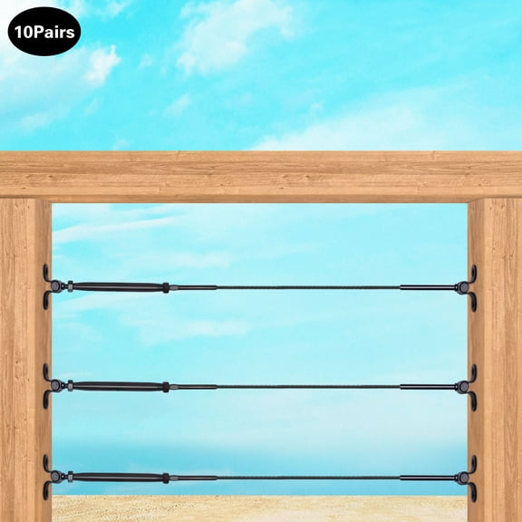 10x Black Cable Railing Kit T316 Stainless 1/8" Swage Toggle Turnbuckle Hardware