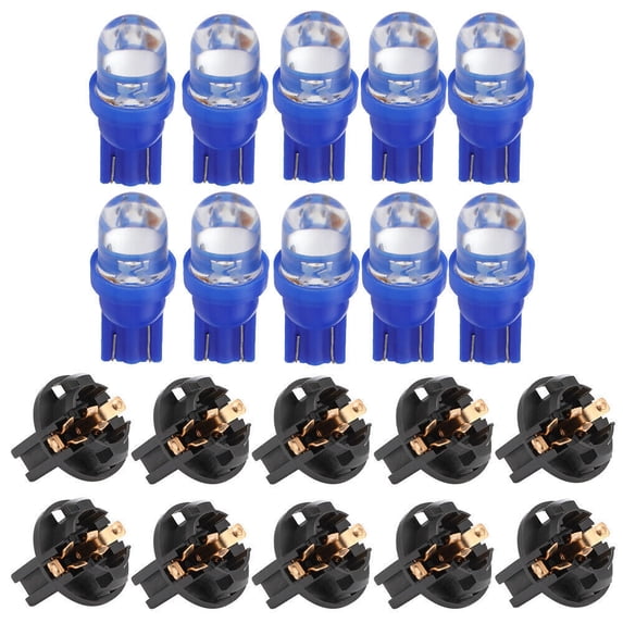 10x Blue T10 194 LED Bulbs for Instrument Gauge Cluster Dash Light W/ Sockets US