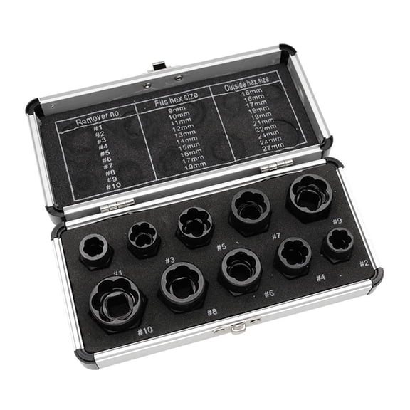 10x Bolt Nut Extractor Set Damaged Screw Extractor Set with Storage Case, Convenient ,Durable, Nut Remover Tool for Rusted Rounded Off Bolts