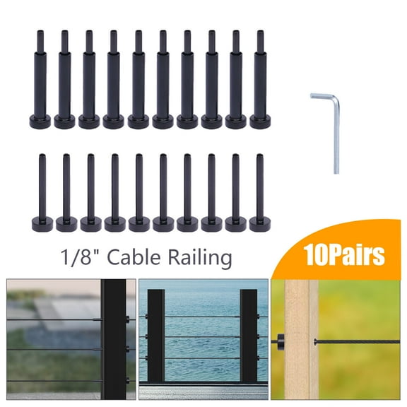10x Cable Railing Hardware Kit Fit for 1/8" Stainless Steel Cable Railing Black
