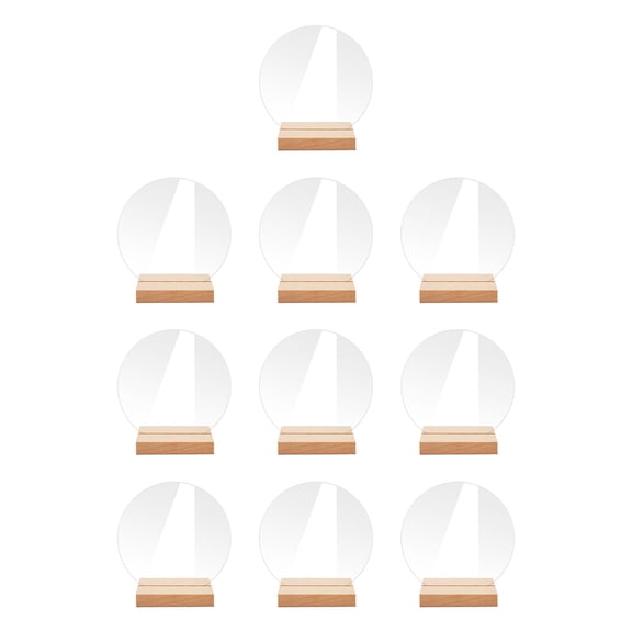 10x Clear Acrylic Place Cards with Wooden Stand Holder Guest Names Sublimation Round