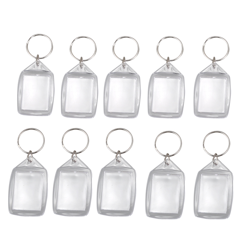 10x Clear Acrylic Plastic Blank Keyrings Insert Passport Photo Keychain Keyfob