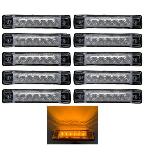 10x Clear Amber 4"x1" LED Marker Lights – Slim 6-LED Submersible 12V Trailer