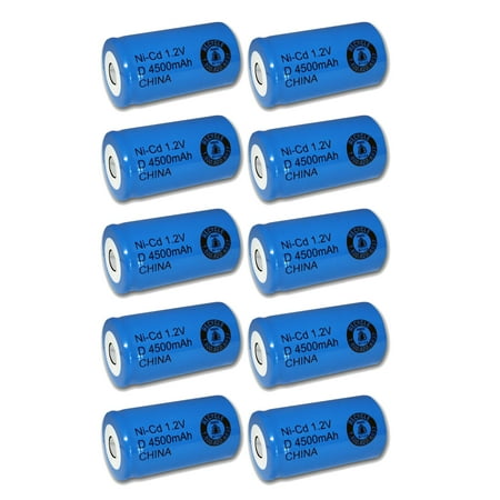 10x Exell 1.2V 4500 mAh NiCD D Rechargeable Battery Flat Top Cell