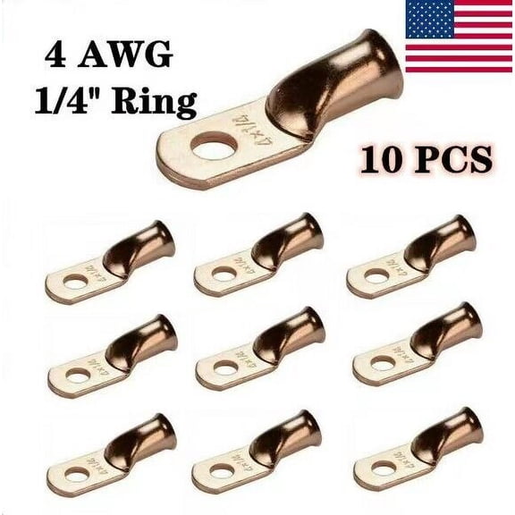 10x Gauge 4AWG-1/4'' Battery Cable Ends Lugs Copper Ring Terminal Wire Connector