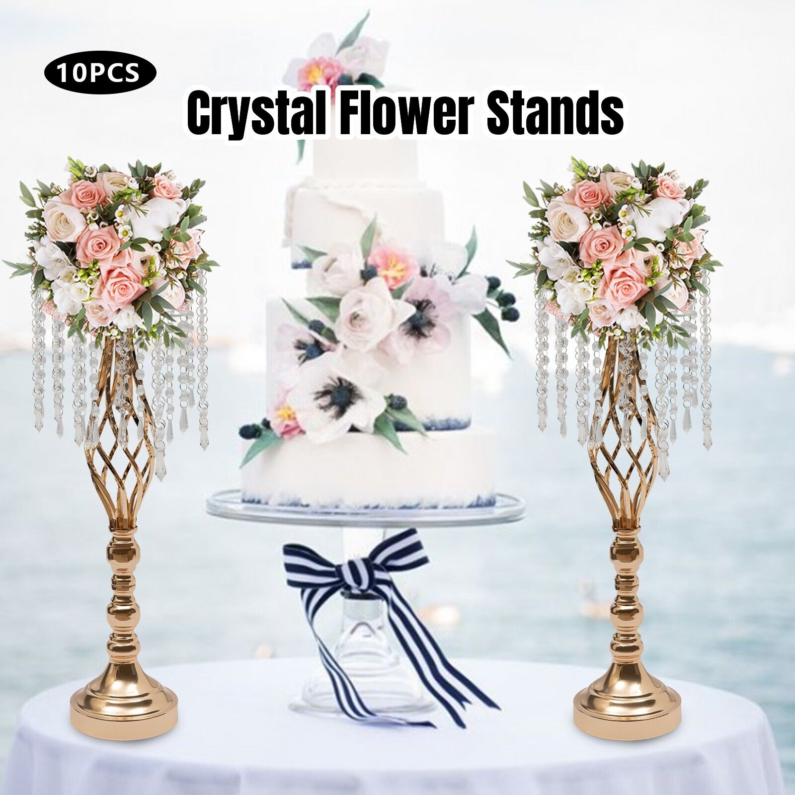 10x Gold Flower Vases Racks Crystal Flower Stands Wedding Party ...