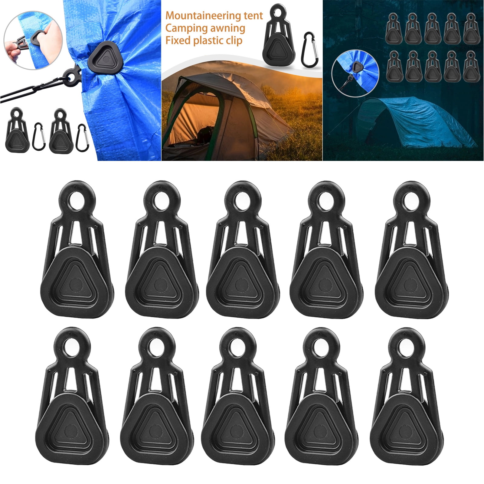10x Heavy Duty Wind Rope Tarp Clips Lock Grip Tent Clamps Black ...