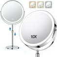 10x Large Lighted Makeup Mirror, Rechargeable 8" Height Adjustable
