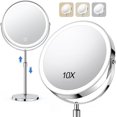 10x Large Lighted Makeup Mirror, Rechargeable 8" Height Adjustable