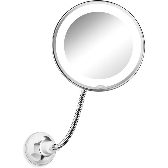 10x Magnifying Mirror with Light, Flexible Gooseneck Make up Mirror with Lights and Magnification, Battery Operated Cordless Magnified Mirror with Suction Cups for Wall Bathroom