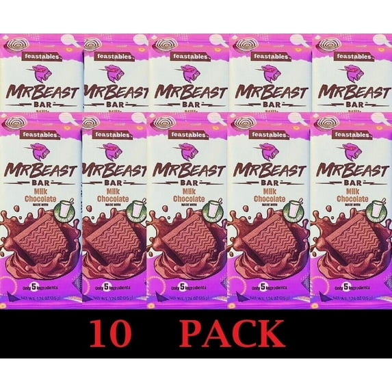 10x Mr Beast Feastables MILK CHOCOLATE Grass Fed Milk Bar 1.24 oz - 10 PACK