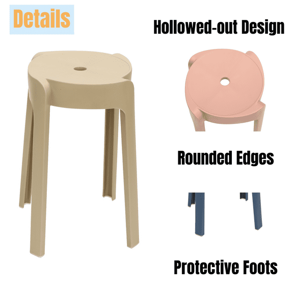 10x Office Home Staking Plastic Round Stools 18" for Classroom