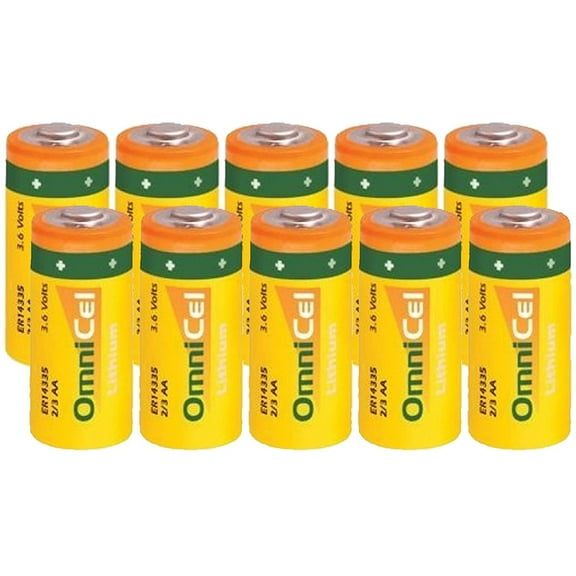 10x OmniCel ER14335 3.6V 1.65Ah 2/3AA Lithium Button Top Battery For Patient Monitoring, Respirators/Oxygen Concentrators, RFID Tracking,Theft Prevention, Locator Beacons, Data Collection, AMR Add-ons