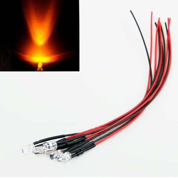 10x Orange LED Light Single Bulb with Attached Pre-Wired Bright 5-12V DC 5mm