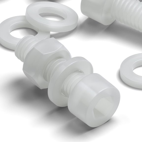 10x PVDF socket head, hex head, plastic machine screws, M6 x 20mm, Bolts, Washers and Nuts, (15/64 x 25/32 in)