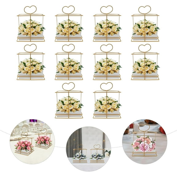 10x Practical Gold Square Baskets Flower Vase Wedding Flower Basket Stand Vases Geometric for Party