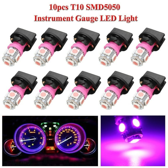10x Purple For T10 194 LED Bulbs for Instrument Gauge Cluster Dash Light + Sockets