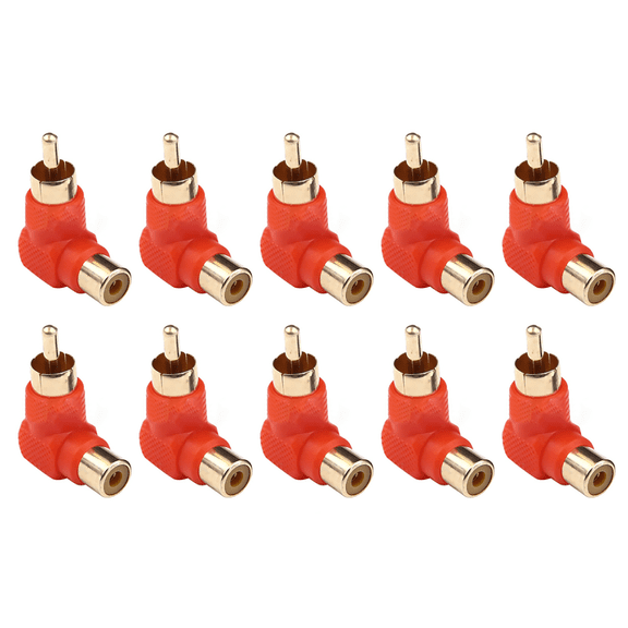 10x RCA Right Angle Adapter 90 Degree Male To Female RCA Adapter Plug Connector, Red