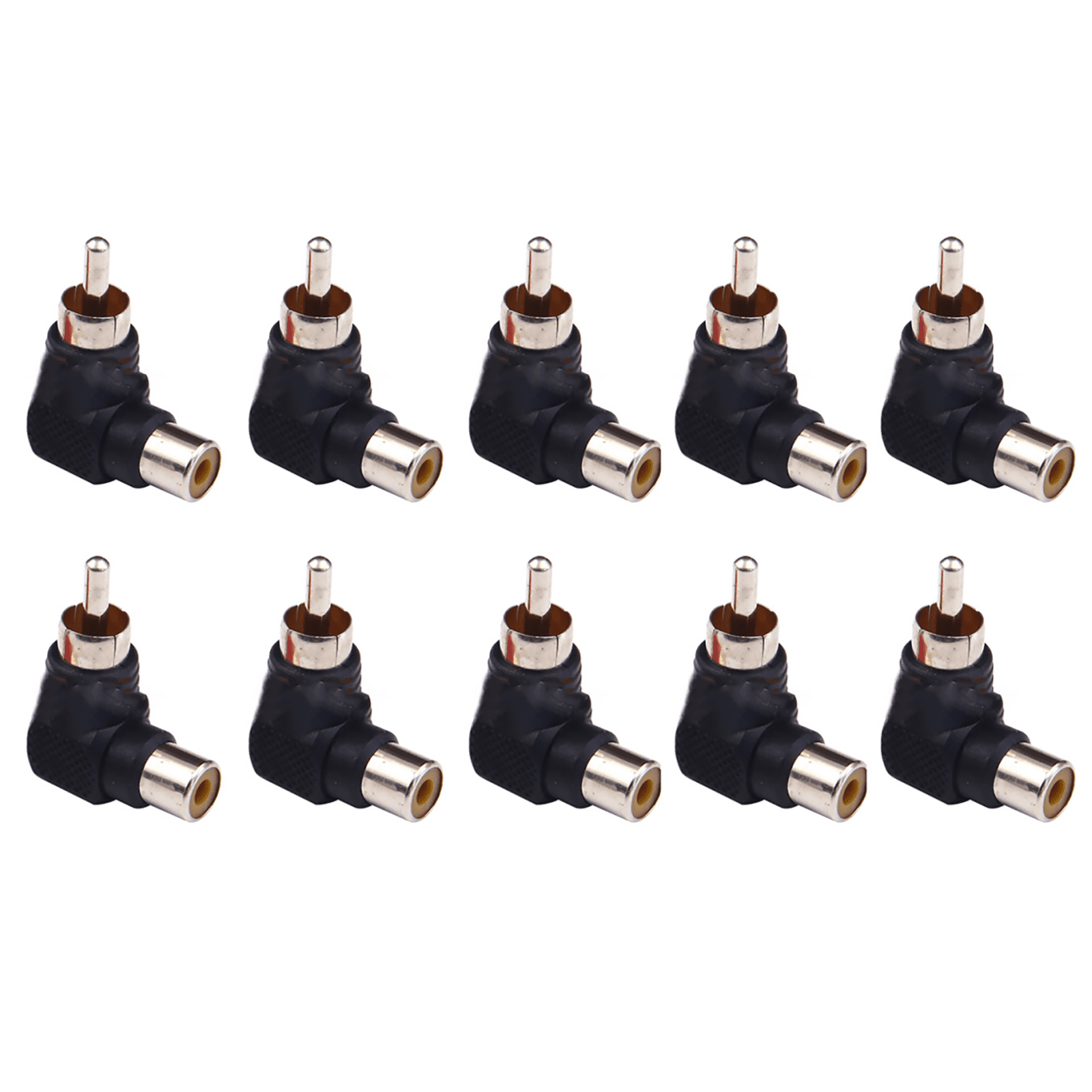 10x RCA Right Angle Connector Plug Adapters Stable and Tight Structure for Extending Audio and