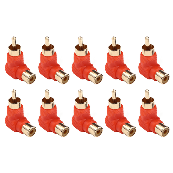 10x RCA Right Angle Connector Plug Adapters Stable and Tight Structure for Extending Audio and Video Cables, RCA Male to Female