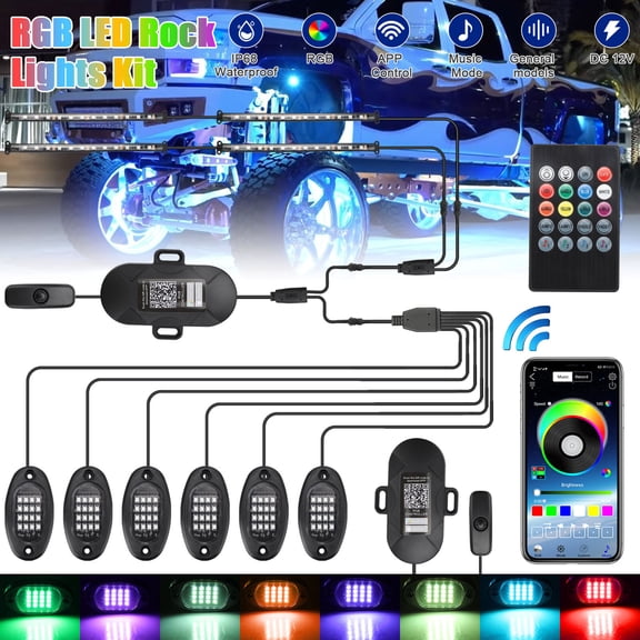 10x RGB LED Pods Rock Light Kit Underbody Glow Neon Lamp Bluetooth Music Control