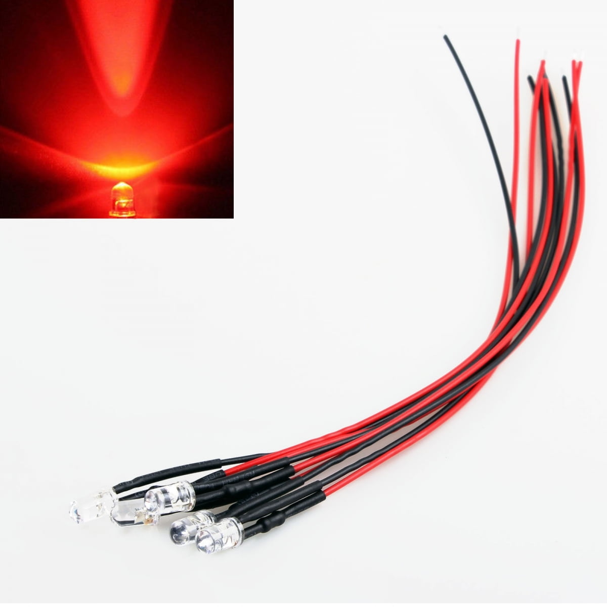 30pcs 12 Volt 5mm Red LED Lights Emitting Diodes Pre Wired 7.9 inch DC 12v  LED Light Clear Lens Small LED Lamps