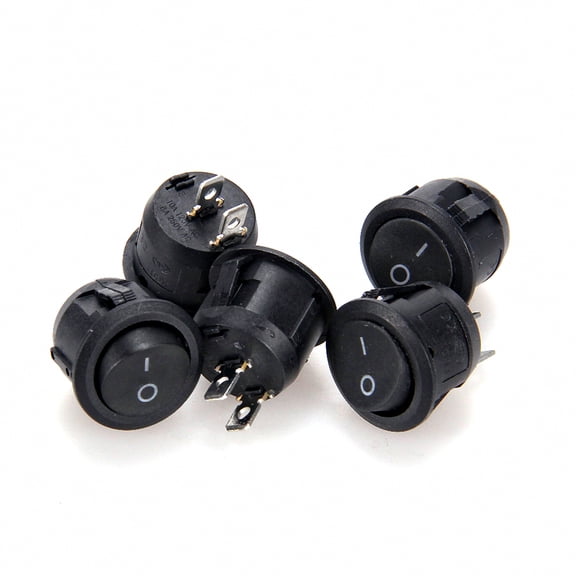 10x Round Rocker Switches Black on/off I/O SPST Circular 10A / 120V 6A / 250V AC