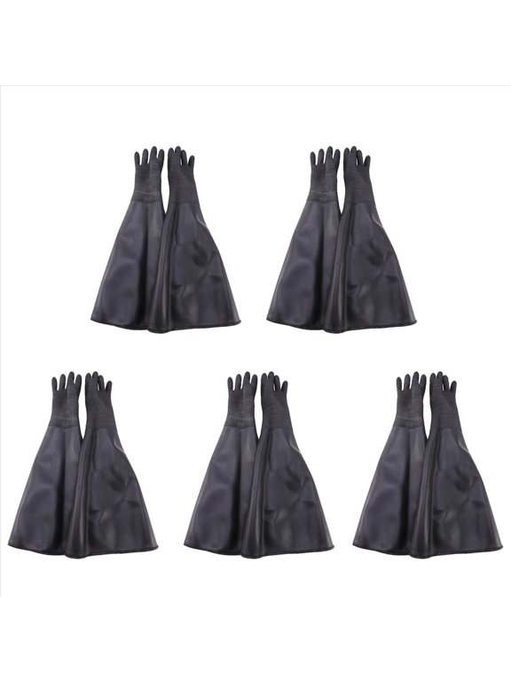 10x Rubber Black Sandblaster Gloves Stripe Abrasive Sand Blasting Gloves for Blasting Cabinet 65x30cm,5 pair x sandblasted gloves,black