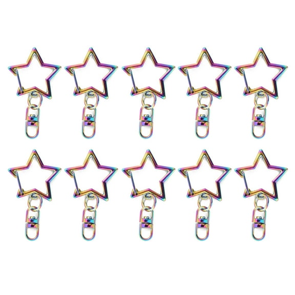 10x/Set Heart Star Keychain Lobster Clasp Lanyard with Keyring Car for Key Chain Rainbow Metal Snap Hook Open Bezel DIY