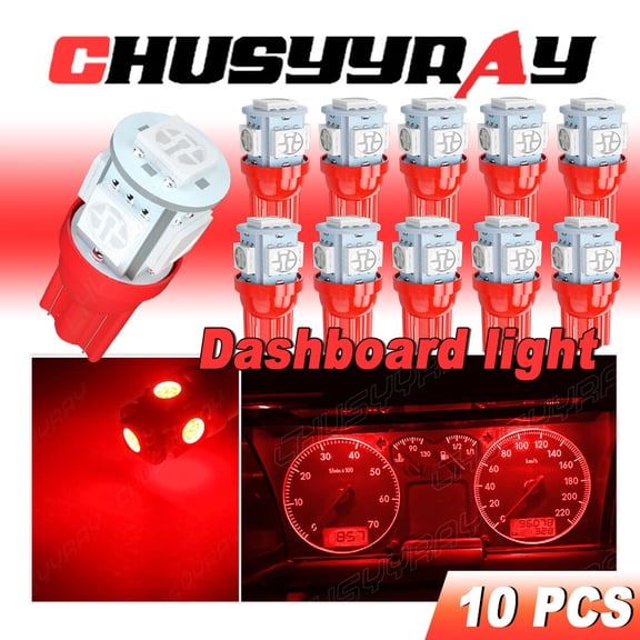 10x T10 192 921 168 2825 5050 SMD Chip 5-LED Red Interior Dome Map Lights Bulbs