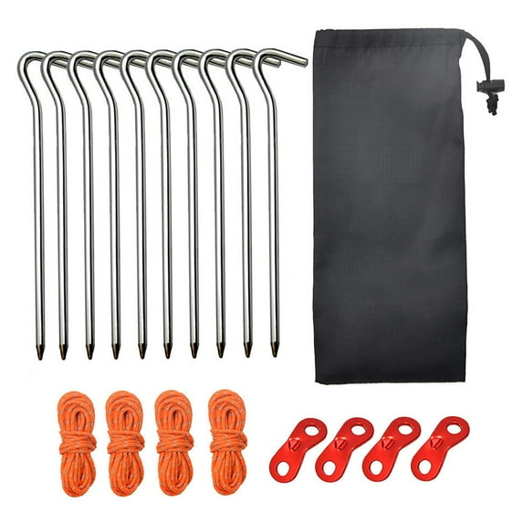 10x Tent Stakes Pegs, Aluminum Ground Pegs with Carrying Bag Decorations Tent Pegs Camping Tent Nails for Lawn Canopy Patio Netting Picnics Rope Button