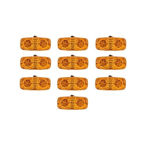 10x Trailer Marker LED Light Double Bullseye Amber 12 LED Lights, Double Bullseye Tiger Eye LED Trailer Clearance Side Marker Lights, 4x2 Rectangular Rectangle Led Lights, Chrome Base 12V